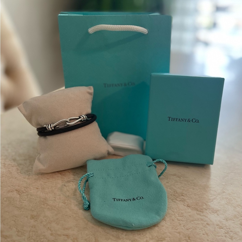 Tiffany & Co. Silver Knot Bracelet with Brown Leather